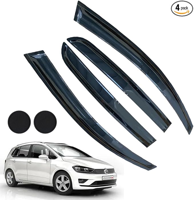 Rain Guards for Volkswagen Golf MK6 Hatchback 2010-2014, Tape-on Side Window Deflectors for Volkswagen Golf, Window Visors for Volkswagen Cars, Car Accessories 4 Rain Guards ＆ 2 Car Coasters