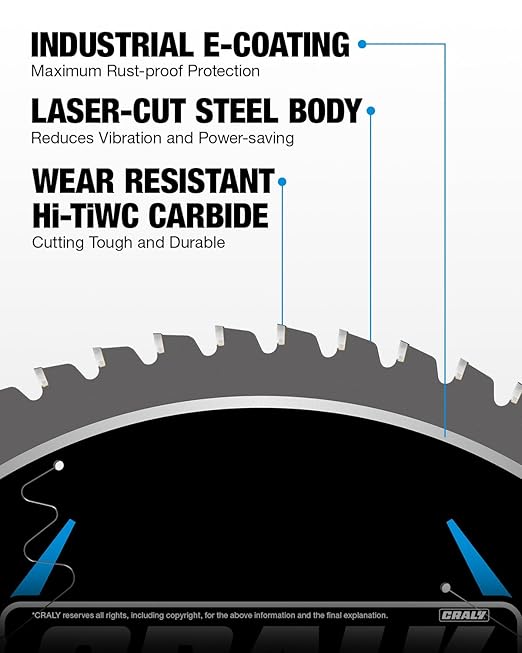 CRALY 12 Inch 60 Teeth Steel and Ferrous Metal Cutting Circular Saw Blade, 1 Inch Arbor, Thin Kerf, Professional Carbide Tipped Blade for Angle Iron, Threaded Rod, EMT Conduit(C1260MC)