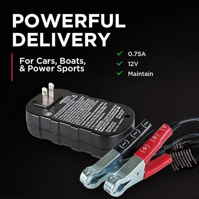 Schumacher Electric SC1278 Automatic Car Battery Maintainer - 12V Battery Charger for Power Sport, Car and Boat Batteries - 0.75 Amp for Standard, AGM + Gel Batteries