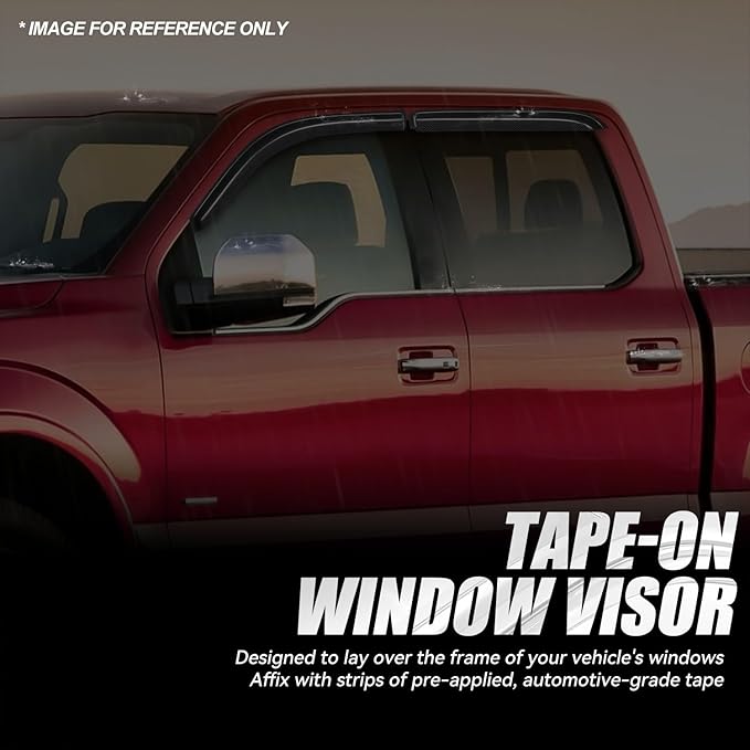Auto Dynasty 4Pcs Carbon Fiber Pattern Window Visors Compatible with 2004-2014 Ford F150 Extended Cab 4-Door, Tape-On Front & Rear Window Deflectors Rain Guards Sun Air Side Vent Shade, Glossy Black