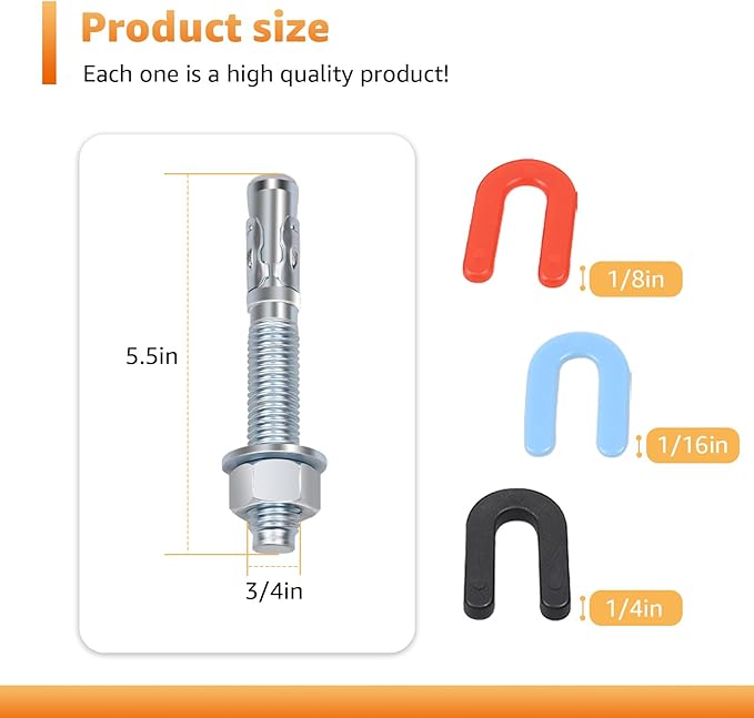Lift Install Kit, Car Lift Installation Install Kit,(16Pcs 3/4" x 5.5" Wedge Anchor Bolts)