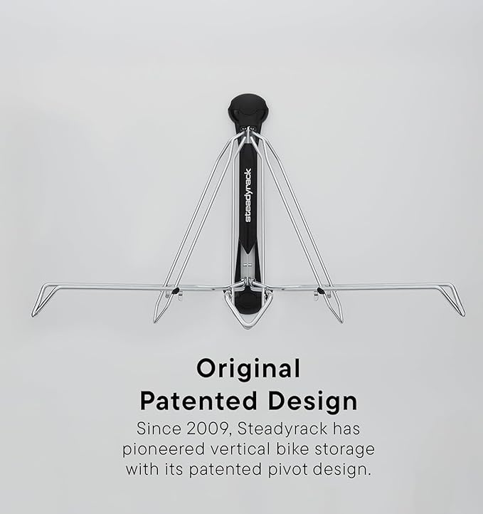 Steadyrack Bike Rack for Road Bikes - The Original Wall Mounted Vertical Bike Storage - Fits Narrow Tires - Space Saving Pivot Design - Heavy-Duty Steel Rack for Indoor Garage, Apartment or Home Use