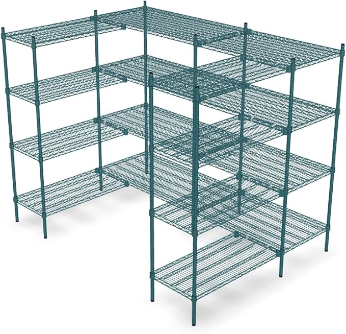 NSF 7' x 4 1/2' Walk-in 4-Tier Shelving Unit Kit with S-Hooks, Commercial Storage Rack Unit, Organizer Shelves System Kit, Heavy Duty Racking for Storage, Shelving Kits (Green Epoxy)