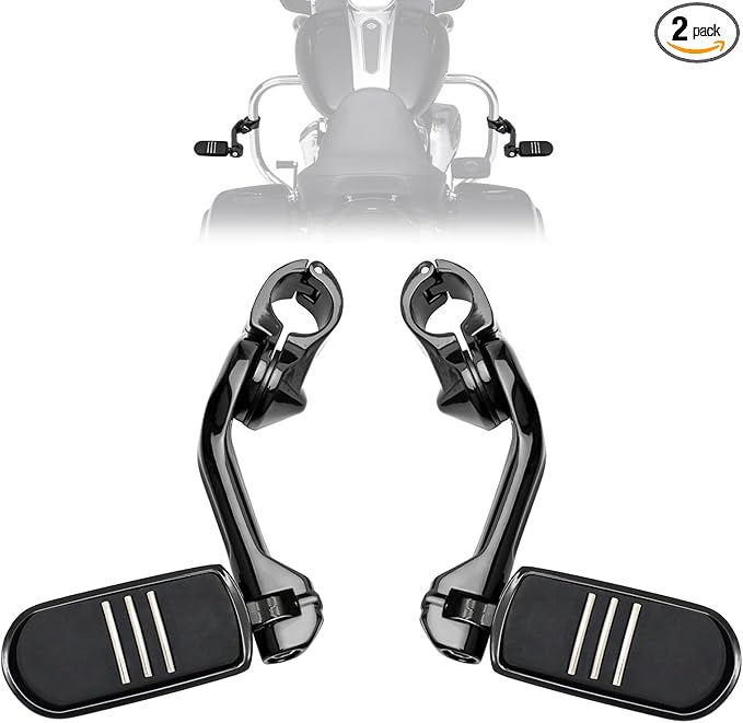 1.25" Highway Footpegs, Motorcycle Adjustable Footrest for Harley Davidson Touring Road King Road Glide Street Glide Electra Glide Dyna Sportster Softail 1 1/4" Engine Guard, Black