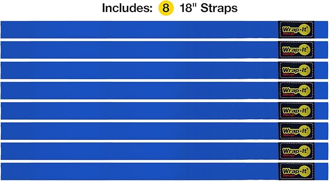 Quick-Straps by Wrap-It Storage - 18" (8-Pack) Blue - Hook and Loop Hose and Cable Organizers