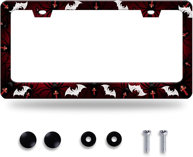 Bats License Plate Frame Spiders Web License Plate Holder Gothic Funny Car Accessories Decoration 12.3" x 6.3" for Men Women