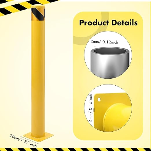 8 Pack Safety Bollard Post, 30 Inch Height 4.5 Inch Diameter Yellow Pipe Safety Steel Bollards with Anchor Bolts and Wrench, Steel Bollards for Road Warning Construction Public Place Traffic Control
