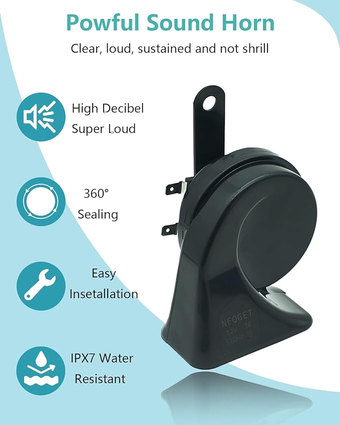 Car Horn 12V Universal Super Loud Auto Horn Electric Waterproof Low High Two Tone Fit for Any 12 Volt Vehicles Truck Pickup Boat Replacement Kit (Universal)
