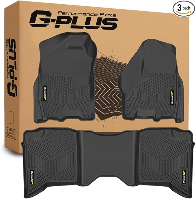 G-PLUS Floor Mats Compatible with Dodge Ram 2009-2018 Truck Crew Cab/Not Fit Quad Cab All Weather Full Cover Protection 1st & 2nd Row Liner TPE Black