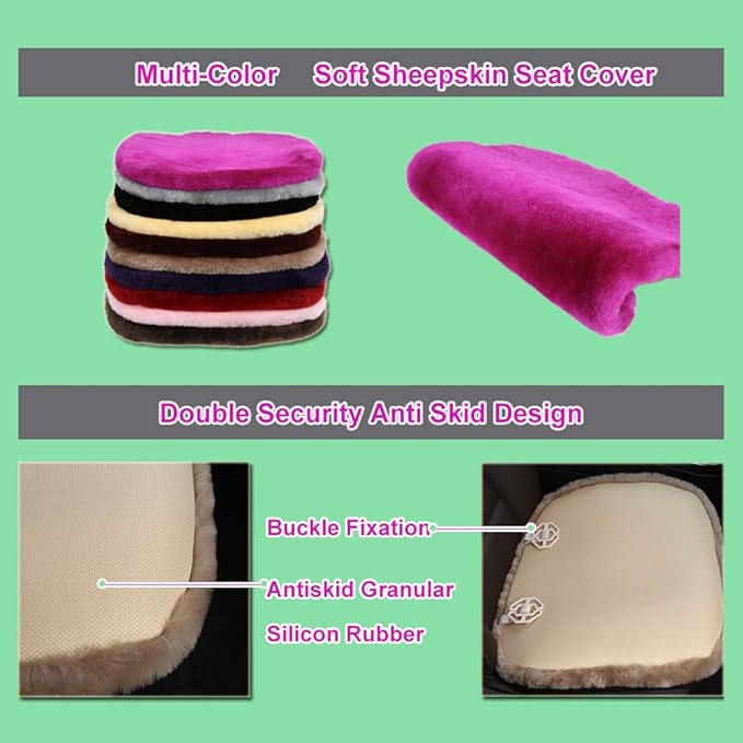 Fluffy Genuine Australia Sheepskin Car Seat Cover for Auto Interior Accessories with Soft Fuzzy Wool Eco-Friendly Natural Fur Non-Slip (Honey Beige, Front 20 * 20inchs)