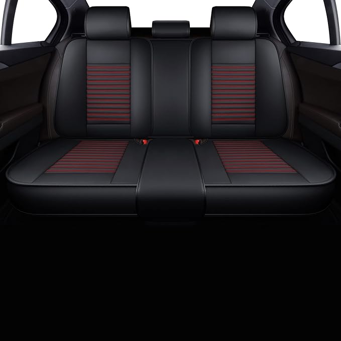 LINGVIDO Leather Car Seat Covers,Breathable and Waterproof Faux Leather Automotive Seat Covers for Cars SUV Pick-up Truck Sedan,Universal Anti-Slip Driver Seat Cover with Backrest (Rear Seat, Red)