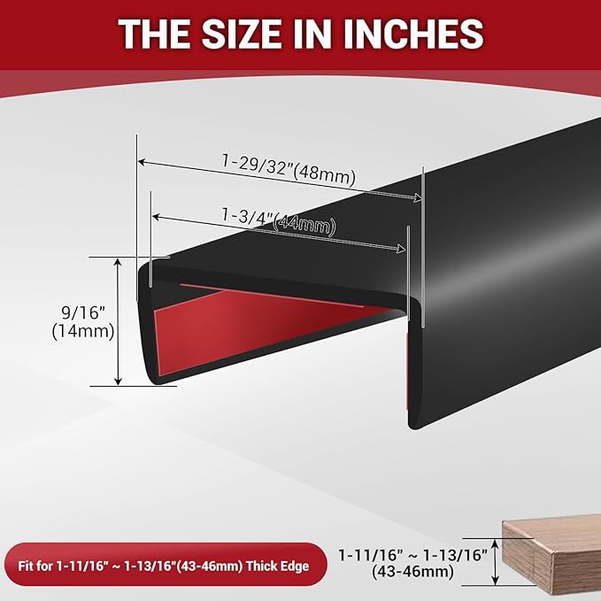 Rubber Edge Trim, Flexible Self-Adhesive U Shaped Peel and Stick Edge Banding, 1-3/4"(44.5mm) U Channel Edge Protector, Edge Guards for Woods, Furniture, 20Ft, Black Color