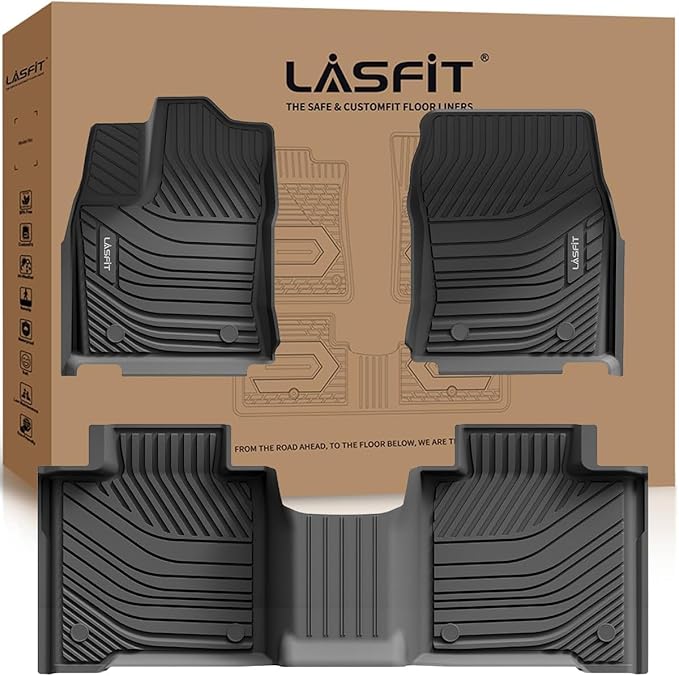 LASFIT Floor Mats for Toyota Tundra 2022-2024 2025 CrewMax Cab, All Weather Custom Fit TPE Floor Liners for Tundra SR/SR5/TRD PRO/Limited/Platinum/Castone Front&Rear 2 Row Car Mats, Black