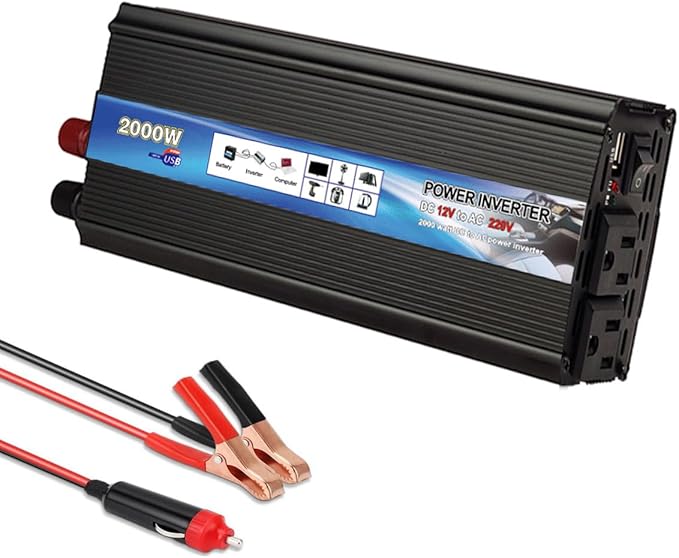 Power Inverter 2000W Car Power Inverters,12 Volt Inverter for Vehicles, 12V DC to 110V AC Car Plug Adapter Outlet Converter for Laptop Vehicles Camping Road Trip Essentials Adults