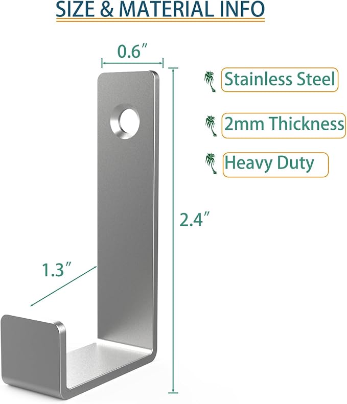 Hooks for Hanging Stainless Steel Heavy Duty Coat Hook Wall Hooks Robe Hanger Hooks Hanging Hat Key Holder for Towel, Bag Indoor Outdoor (Silver-Square, 2.5x1.3inch,8pcs) (-Square, 2.5x1.3)