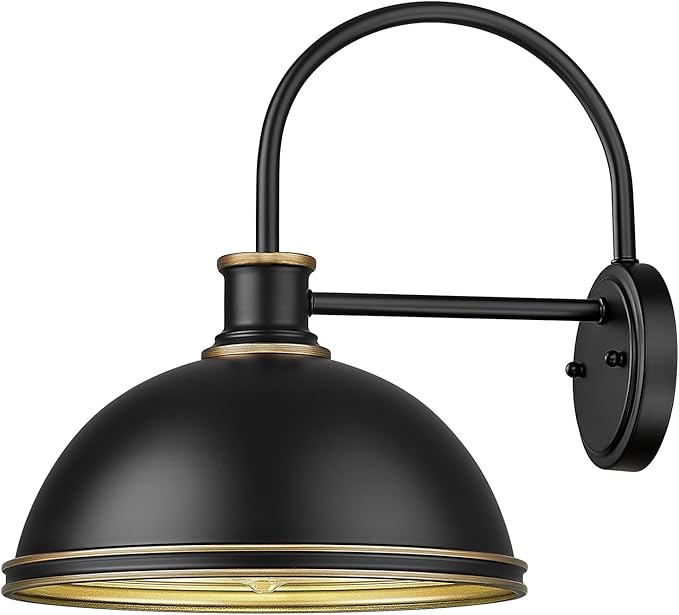 kudos Exterior Gooseneck Barn Light, Farmhouse Black Outdoor Wall Light, Rustic Industrial Wall Sconces for Porch Entryway Garage, 1 Pack, KDOWL03-BK-S