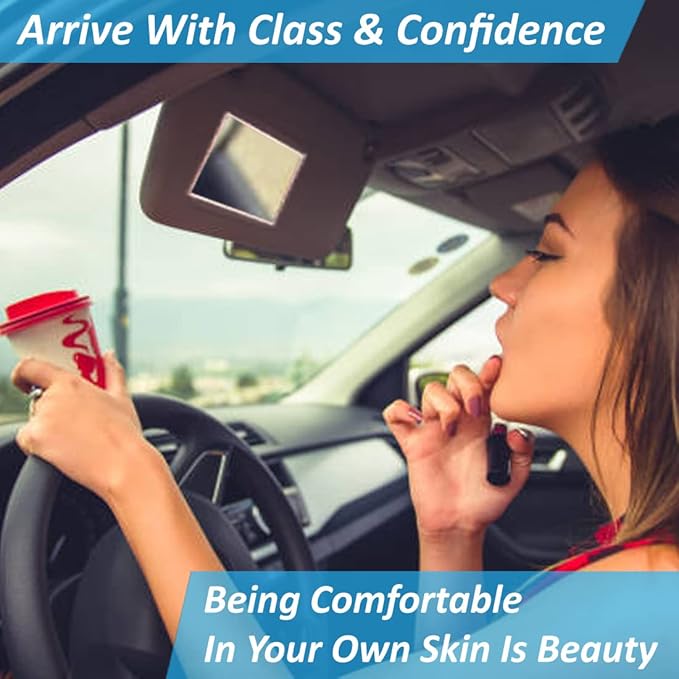 Randconcept - Large Car Sun Visor Adhesive Vanity Mirror, Car Interrior Cosmetic Makeup Mirror, Seatback Stainless Steel Portable Accessories for Automotive Truck SUV Vehicle