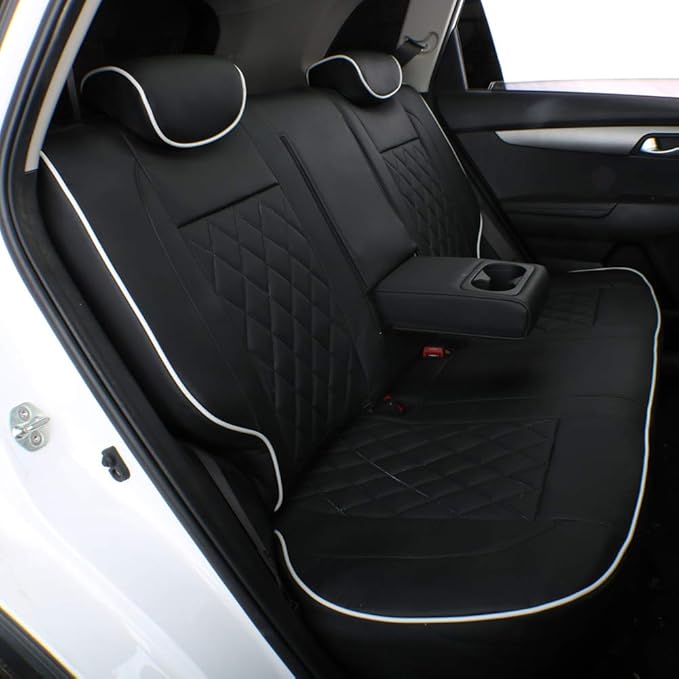 EKR Sportage Seat Covers Custom Fit for KIA Sportage Hybrid EX/SX Prestige & Plug-in Hybrid X-Line/X-Line Prestige 2023-2026 Leather Car Seat Cover Full Set-Faux Leather (Black with White Piping)
