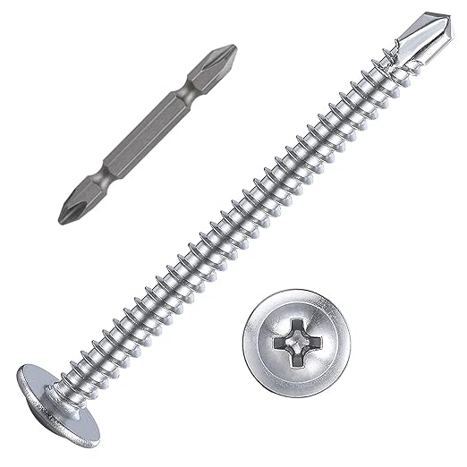 (100 pcs) Wensilon #10×2”for Sheet Metal Self-Tapping Screws 410 Stainless Steel Truss Head High-Strength Quick Tapping Screws