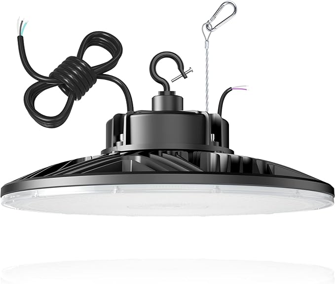 300W UFO-LED-High-Bay-Light, UL & DLC Listed 5000K Daylight 43500LM, 0-10V Dimmable LED High Bay Lights AC100-277V, IP65 Waterproof Commercial Bay Lighting Fixture for Warehouse Workshop