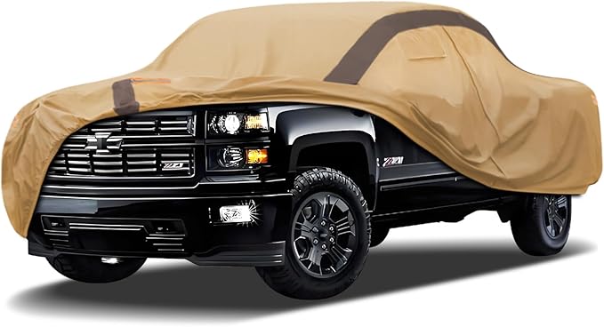 Silverado Car Cover Waterproof All Weather Compatible with Silverado, Outdoor Anti-UV Sun Rain Protection Truck Cover(Camel with Brown)