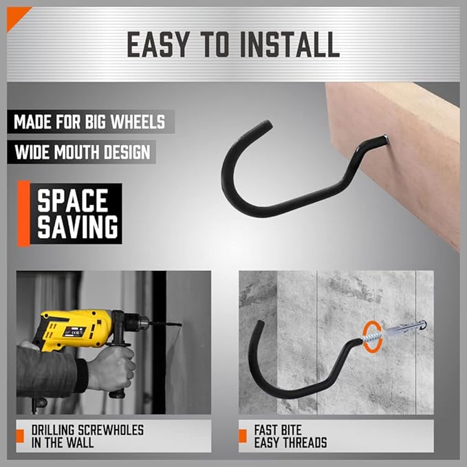 HORUSDY 6 Pack Heavy Duty 6 inches, Capacity 100 LBS, Wall and Bike Hooks for Garage Ceiling