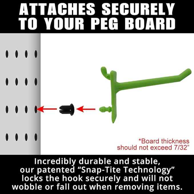 PegPro® 2" Hooks Kit for Standard “Wood Fiber” pegboard – Durable Plastic Pegboard Hooks - for Garage, Kitchen, Craft Room, and More (2" Hook - 24 Pack, Kiwi)