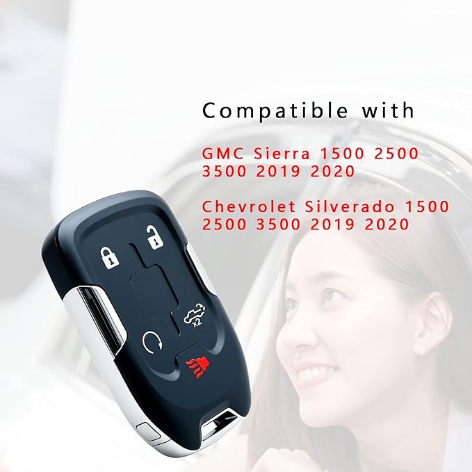 Keyless Entry Remote Control Key Fob Replacement Proximity Smart for 2019 2020 Chevy Silverado Truck 1500 2500 3500 GMC Sierra 2019 2020 (FCC:HYQ1EA) 1 pcs
