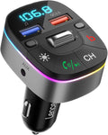 LENCENT Bluetooth Car Adapter, 5.0 Car FM Transmitter with QC3.0 Charger, AUX Bluetooth Radio Music, Wireless Dual Mics, Bass Sound, Cigarette Lighter, & HandsFree, Supports Siri & Google Assistant