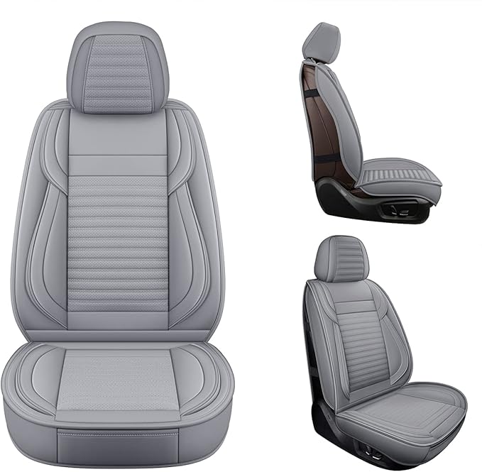 LINGVIDO Car Seat Covers, Breathable and Waterproof Faux Leather Automotive Seat Covers for Cars SUV Truck Sedan,Universal Driver Seat Cover with Backrest (Front Seat, Gray)