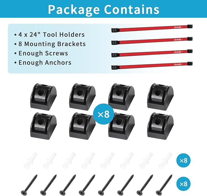 4 Pieces 24" Magnetic Tool Holder Strip, Red Magnet Bar, Metal Tool Organizer Rack for Garage Organization, Easy To Install in Workshop, Mounting Screws Included