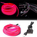 El Wire Pink Interior Car LED Strip Lights, 5M Neon Wire USB 5V with Fuse Protection for Automotive Interior Decoration, with 6mm Sewing Edge