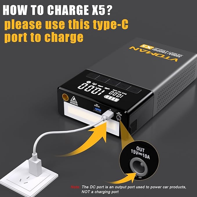 VTOMAN X5 Jump Starter with Air Compressor, 3500A Portable Car Battery Booster (Up to 9L Gas/8L Diesel Engines) with 160PSI Digital Tire Inflator, 12V Lithium Battery Jump box with Type-C Quick Charge