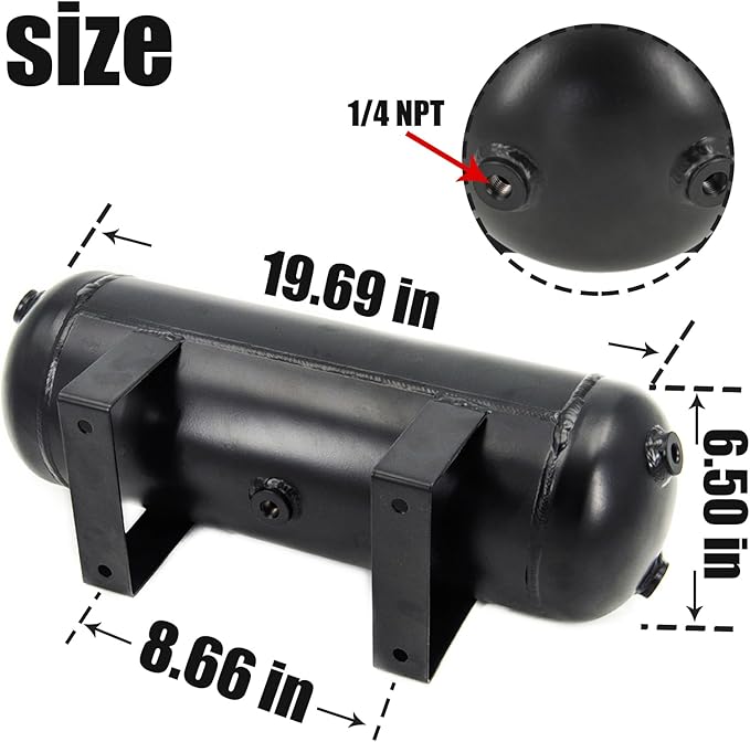 3 Gallon Air Tank with 200PSI Air Compressor for Suspension/Air Ride/Bag/Car Train Truck Horn Aluminum 12 Liter Compressed air Storage Tank Onboard System Air Suspension Compressor Kit