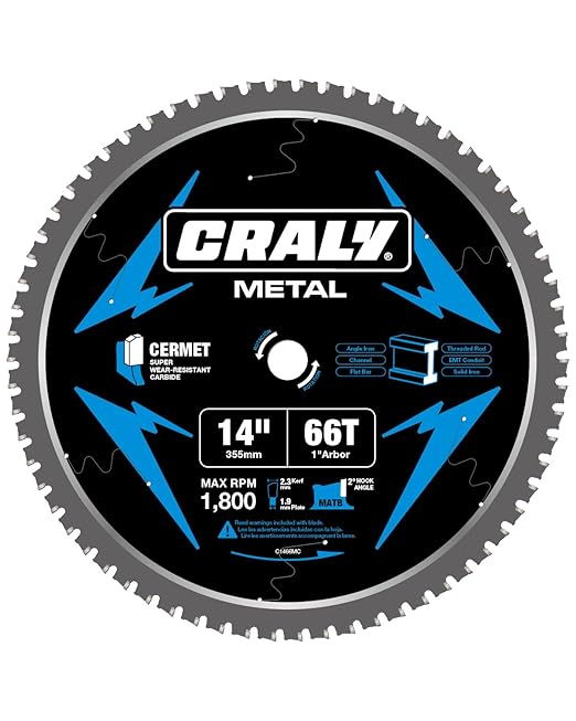 CRALY 14 Inch 66 Teeth Steel and Ferrous Metal Cutting Circular Saw Blade, 1 Inch Arbor, Thin Kerf, Professional Cermet Carbide Tipped Blade for Angle Iron, Threaded Rod, EMT Conduit(C1466MC)
