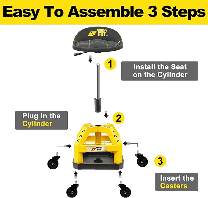 Rolling Shop Stool for Garage with Casters, DO02-Adjustable Height 360° Swivel Shop Seat with Tool Tray Storage, 330 LBS Capacity Padded Mechanic Stool, Yellow