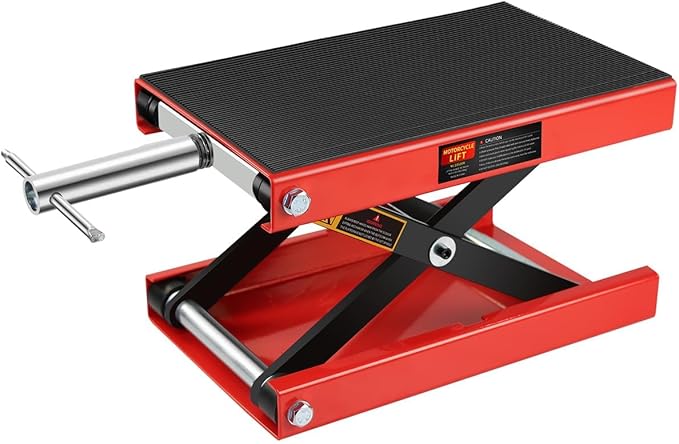 Motorcycle Scissor Jack - 1100LBS Heavy Duty Motorcycle Lift with Safety Lock Pin & Non-Slip Saddle, Manual Crank Handle, 3.7"-18.7" Lift Range for Dirt Bike Stand, Cruiser & ATV Garage Repair
