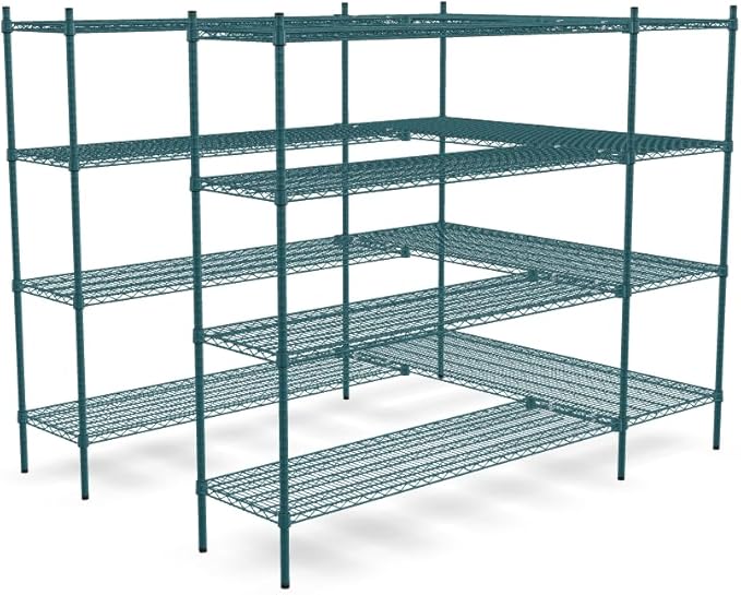 NSF 5' x 7' Walk-in 4-Tier Shelving Unit Kit with S-Hooks, Commercial Storage Rack Unit, Organizer Shelves System Kit, Heavy Duty Racking for Storage, Shelving Kits (Green Epoxy)