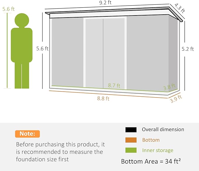 Outsunny 9' x 4' Outdoor Storage Shed, Metal Garden Tool House with Sloping Roof and Lockable Door for Backyard, Bike, Patio, Garage, Lawn, Gray