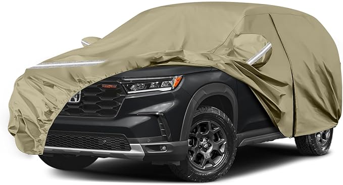 Waterproof Car Covers Replace for 2002-2025 Honda Pilot, Multilayer Heavy Duty with Cotton Liner All Weather Custom-fit Car Cover with Zipper Door, Windproof Bands for Snow Rain Dust Protection