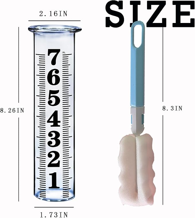 7 Inch Plastic Rain Gauge Replacement Tube, Upgrade Freeze Proof Outdoor Rain Gauges Replacement Plastic Tube for Garden Yard Lawn, Crack Resistance Tube Best Rated, 2 pcs Tubes with 1 Clean Brush