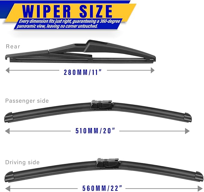 3 wipers Replacement for 2015-2020 2021 2022 2023 jeep renegade, Windshield Wiper Blades Original Equipment Replacement - 22"/20"/11" (Set of 3) Top Lock