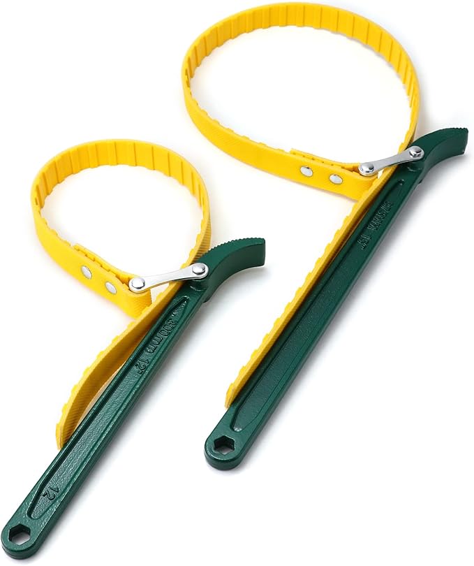 QWORK 15" + 12" Belt Strap Wrench, Multi-Purpose Adjustable Strap Oil Filter Strap Opener Wrench,with 35 7/16 inches Capacity Adjustable Strap, 2 Pack