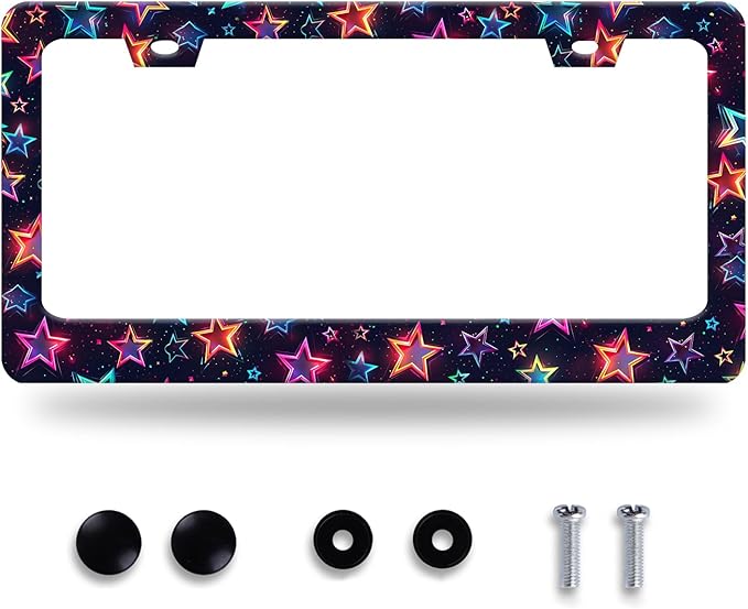 Colorful Stars License Plate Frame Starry Sky License Plate Holder Funny Car Accessories Decoration 12.3" x 6.3" for Men Women