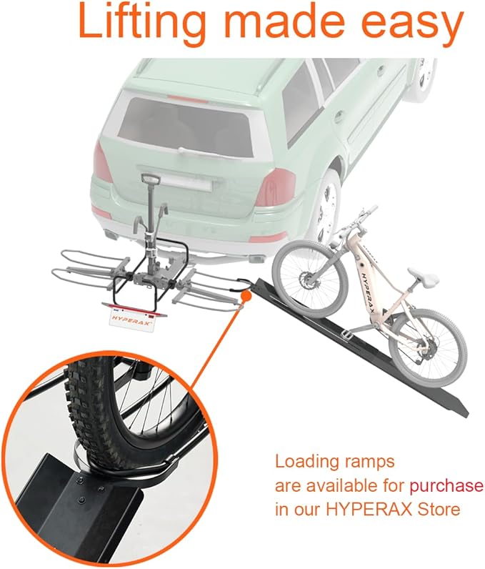 HYPERAX 2023 Volt RV -RV Approved Hitch Mounted 2 E Bike Rack Carrier for RV,Camper,Motorhome,Trailer,Toad with 2" Tow Hitch Receivers - Up to 2X 80lbs eBikes with Up to 5" Fat Tires