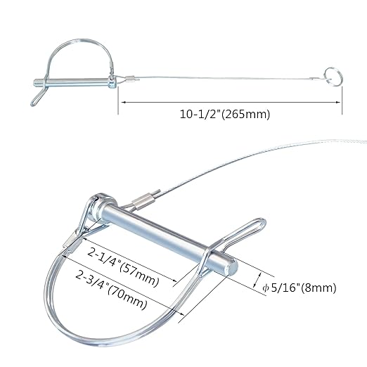 Trailer Coupler Pin 5/16-Inch Diameter x 2-3/4-Inch Long Trailer Pins with Plastic Coating Tether Quick Release Ring - 10Pcs 11-1/2" Length