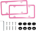 LivTee 4 Holes Stainless Steel License Plate Frames, 2 PCS Car Licence Plate Covers, Automotive Exterior Accessories Slim Design with Bolts Washer Caps for US Vehicles, Pink
