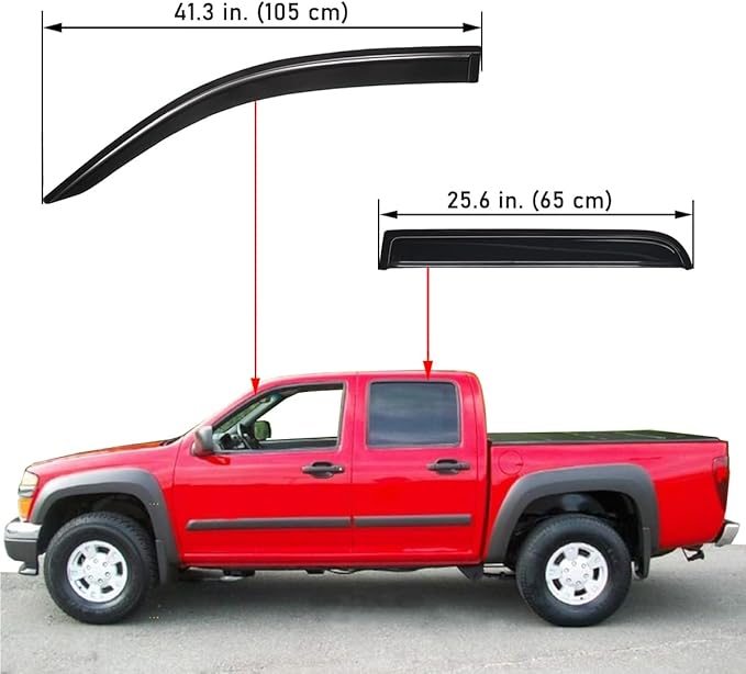Lightronic Extra Durable Outside-Mount Auto Vent Window Visor, Fits 2004-2012 Chevrolet Colorado & GMC Canyon, Crew Cab Pickup, UV Protection Rain Guard, Original Wind Deflector, Dark Smoke, 4-Pcs