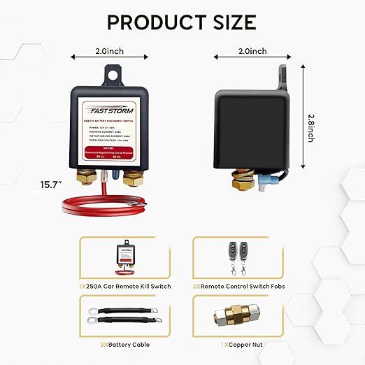 Side Post Remote Battery Disconnect Switch 12V, 250A Negative Battery Cut Off Switch Anti-Theft Kill Switch Kit Upgrade Prevent Battery Drain for Car Truck, RV Auto, Boat,Vehicle etc