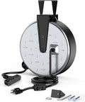 DEWENWILS Metal Extension Cord Reel,30FT Retractable Extension Cord, 16AWG/3C SJTW Power Cord, 3 Electrical Outlets, 10A Circuit Breaker, Wall or Ceiling Mountable for Workshop, Garage, UL Listed